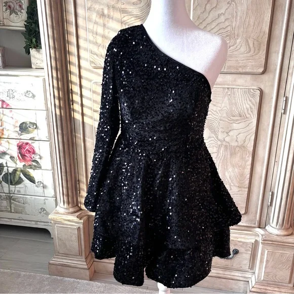 NEW Black Dress, Black Sequin Dress, Mini Dress, Prom Dress, NWOT Size 0 - Picture 4 of 10